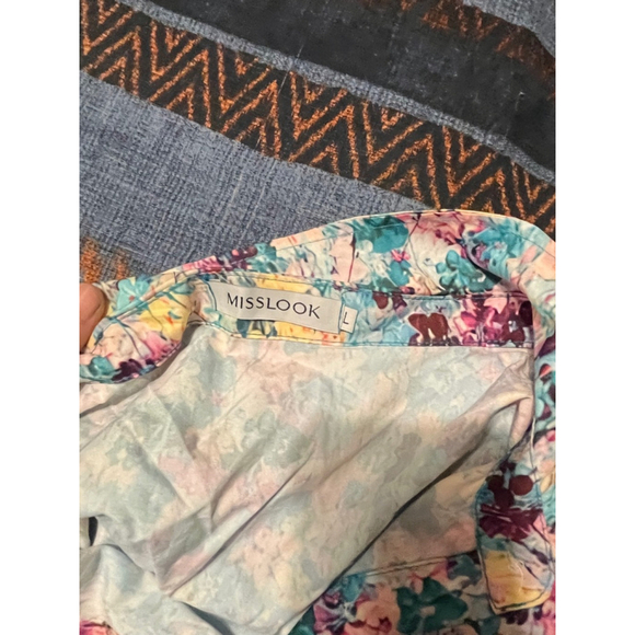 Women's MISSLOOK Floral Button-Down Shirt, Size L, Blue Multi-Color - Picture 1 of 3